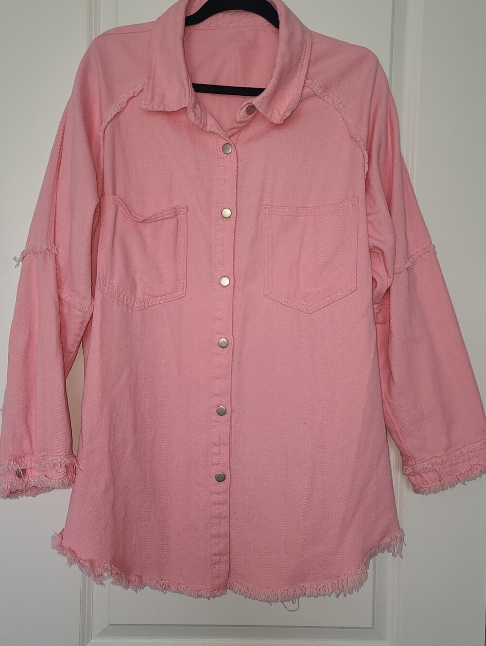 Light Pink Oversized  Button-Front Shacket. H-32